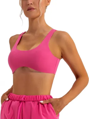 FEOYA Scoop Neck Sexy Sports Bra for Women Padded Low Cut Low Impact Workout Fitness Bra U Back Curved Sculpt Bra
