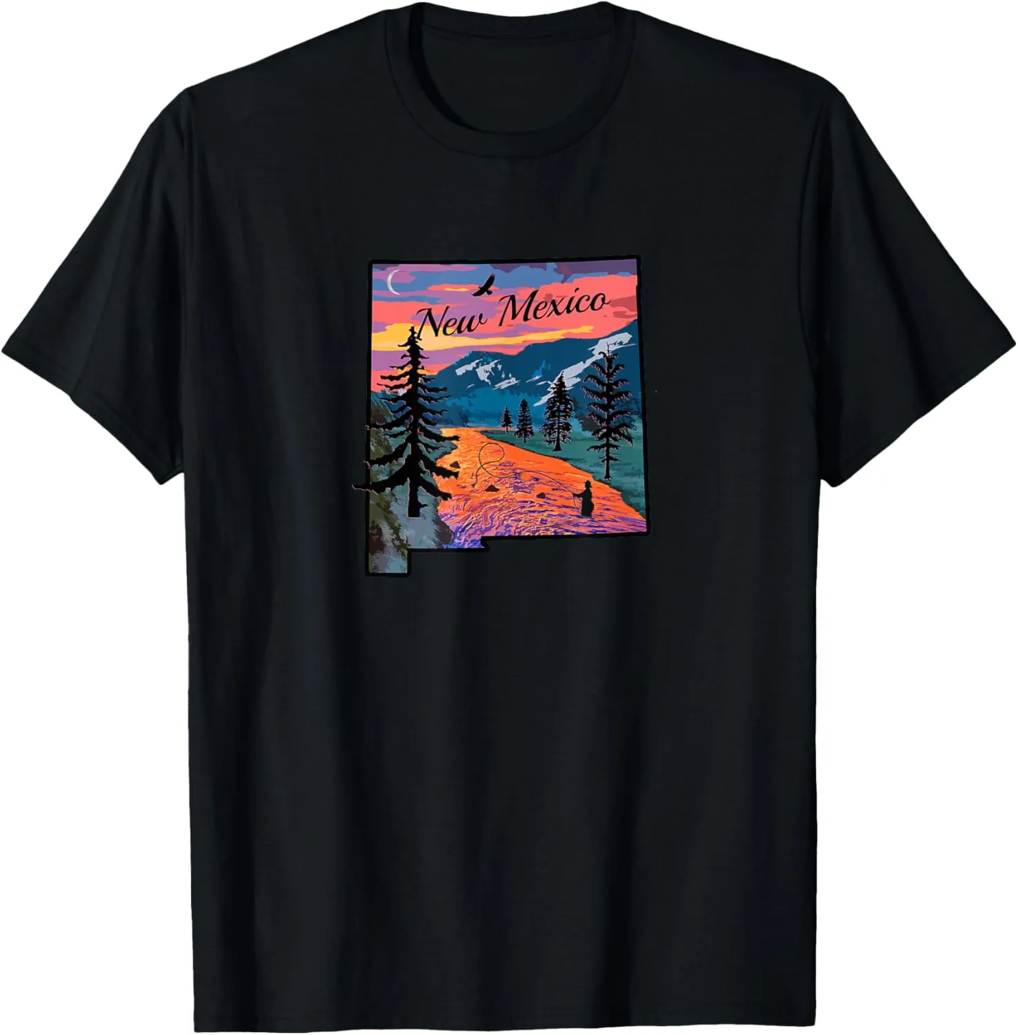 Fish New Mexico Fly Fishing Mountains NM State Map Sunset T-Shirt
