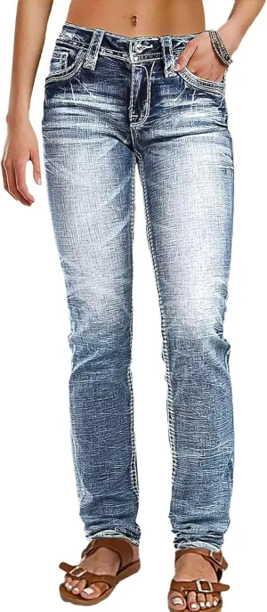 Flamingals Mid Rise Skinny Jeans for Women Trendy Wash Stretchy Butt Lifting Western Jeans with Pocket Back