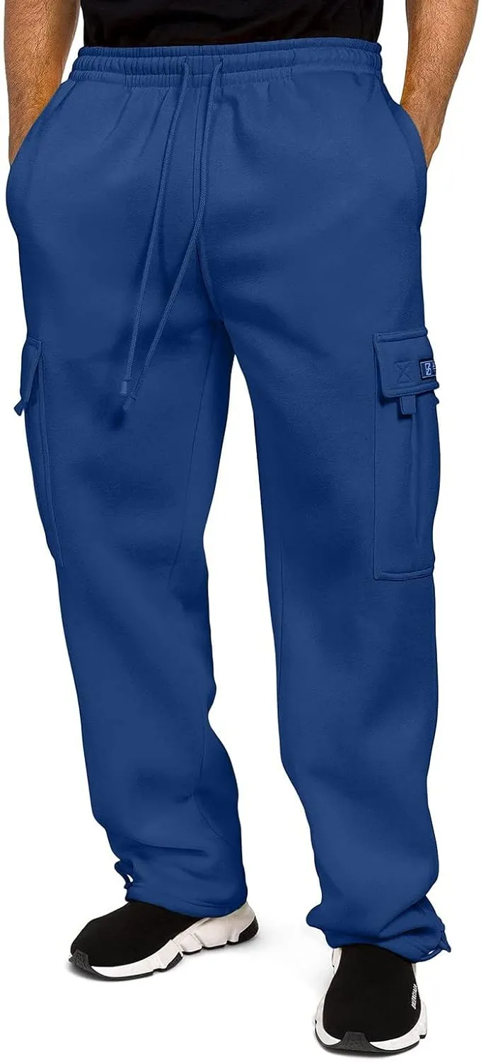 Fleece Cargo Pants for Men Casual Solid Plus Size Loose Fit Sweatpants Mens Baggy Stretch Waist Hiking Work Pants