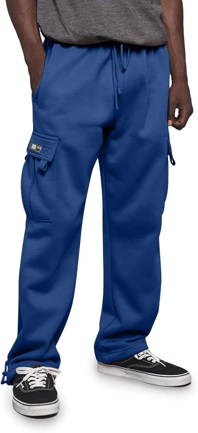 Fleece Cargo Pants for Men Casual Solid Plus Size Loose Fit Sweatpants Mens Baggy Stretch Waist Hiking Work Pants