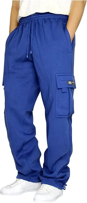 Fleece Cargo Pants for Men Casual Solid Plus Size Loose Fit Sweatpants Mens Baggy Stretch Waist Hiking Work Pants