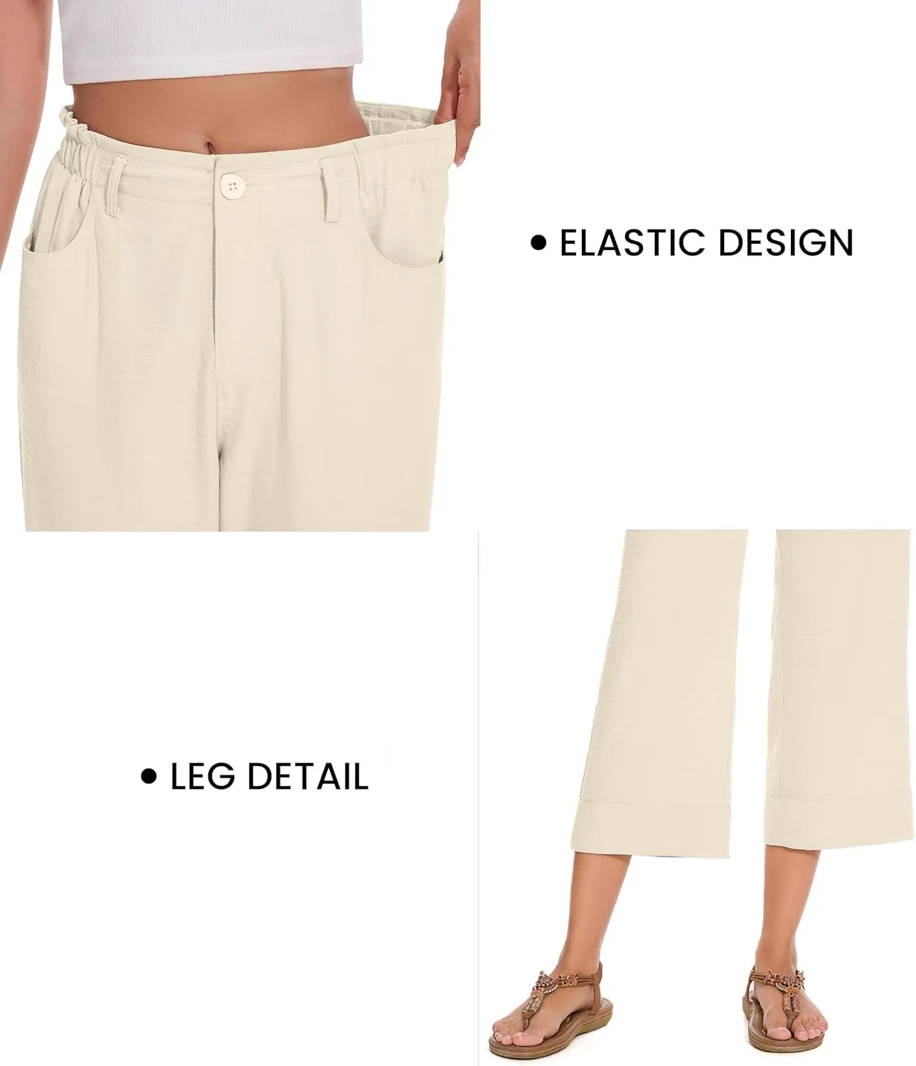 FUNYYZO Women Summer Capri Pants Trousers Pants Drawstring Waist Wide Leg Casual Loose Fit Dressy Pants