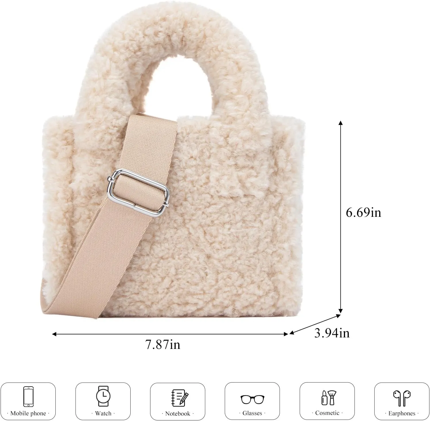 Furry Tote Bag Cute Mini Faux Fur Bag Winter Lambswool Fuzzy Purses and Handbags for Women