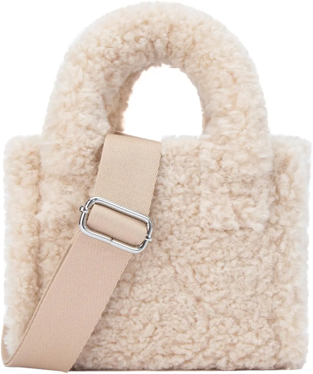Furry Tote Bag Cute Mini Faux Fur Bag Winter Lambswool Fuzzy Purses and Handbags for Women