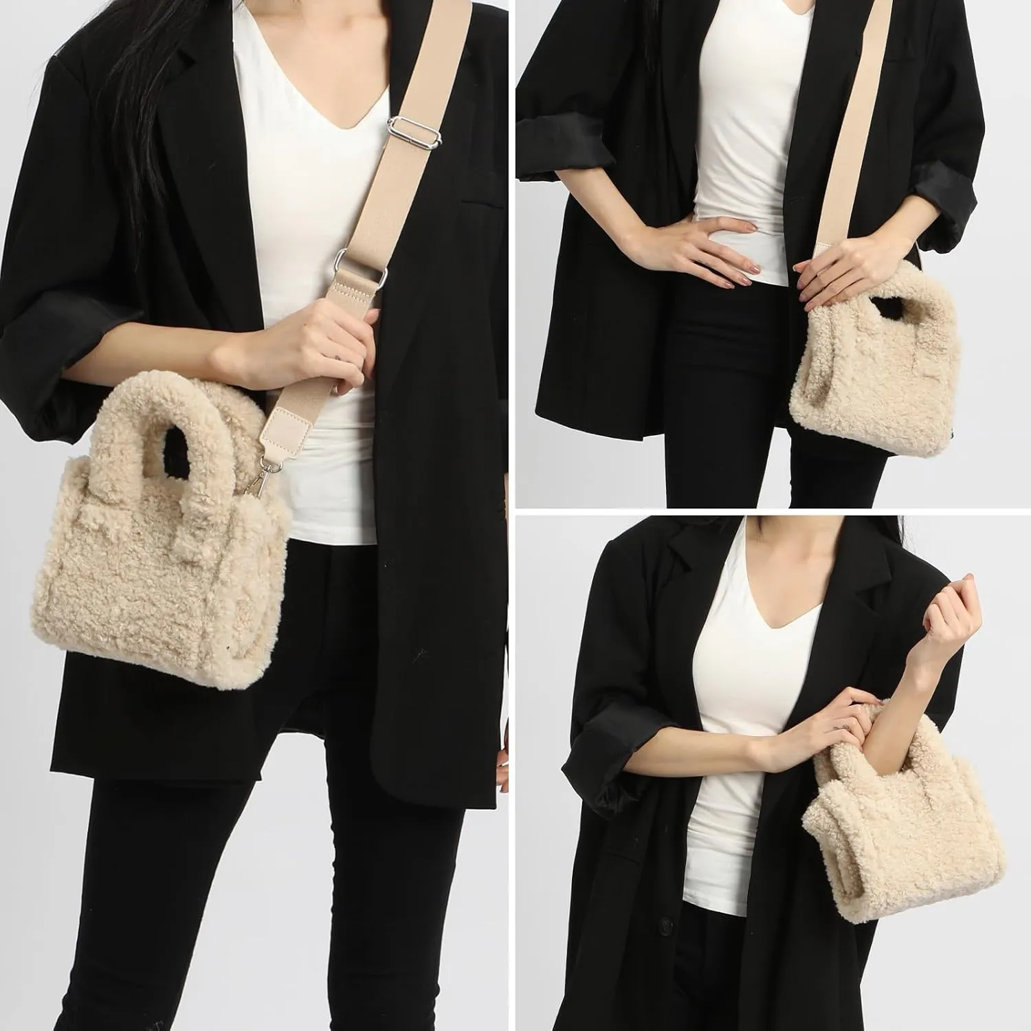 Furry Tote Bag Cute Mini Faux Fur Bag Winter Lambswool Fuzzy Purses and Handbags for Women