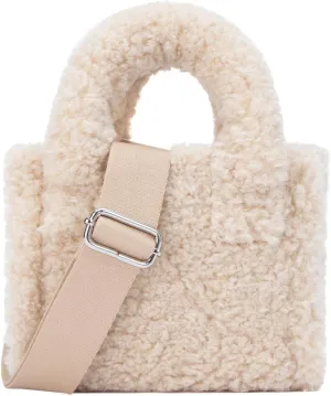 Furry Tote Bag Cute Mini Faux Fur Bag Winter Lambswool Fuzzy Purses and Handbags for Women
