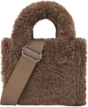 Furry Tote Bag Cute Mini Faux Fur Bag Winter Lambswool Fuzzy Purses and Handbags for Women
