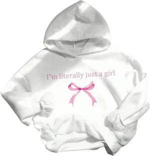 GORGLITTER Girl's Bow Hoodies Cute Oversized Drop Shoulder Long Sleeve Sweatshirts Trendy