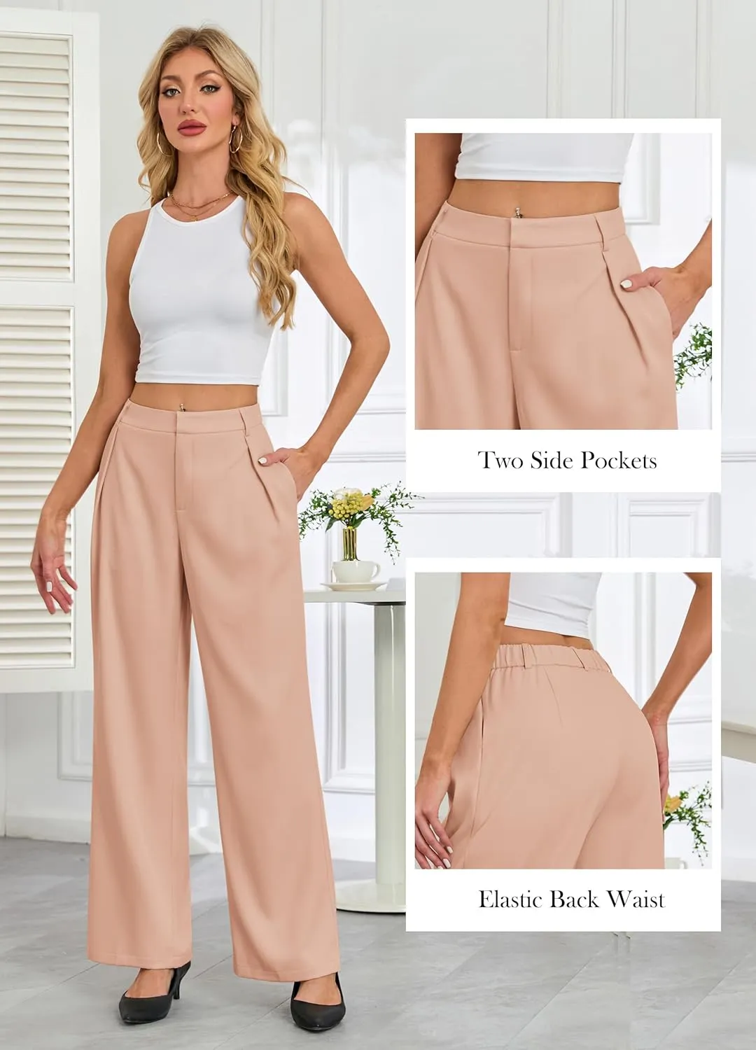 Gracyoga Women's Wide Leg Dress Pants High Waisted Casual Work Trousers 2025 Business Outfits with Pockets