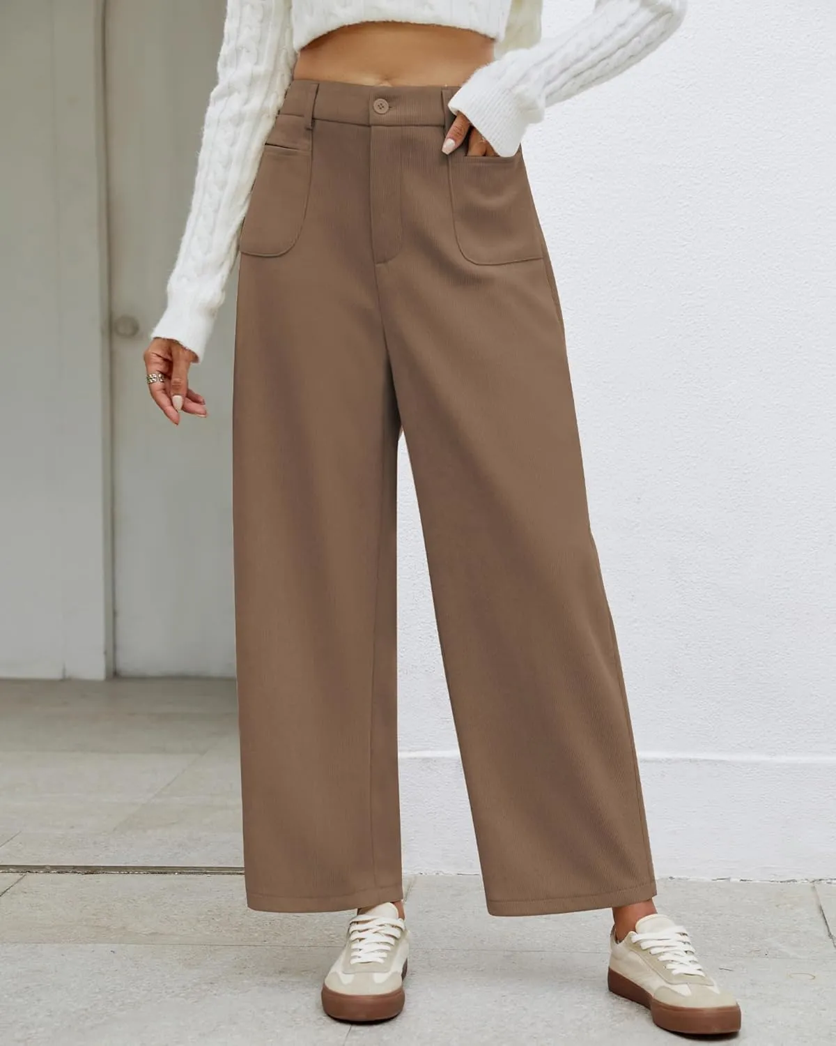 GRAPENT Barrel Pants for Women High Waisted Corduroy Elastic Waist Trendy Loose Casual Fall Trousers Pants with Pockets