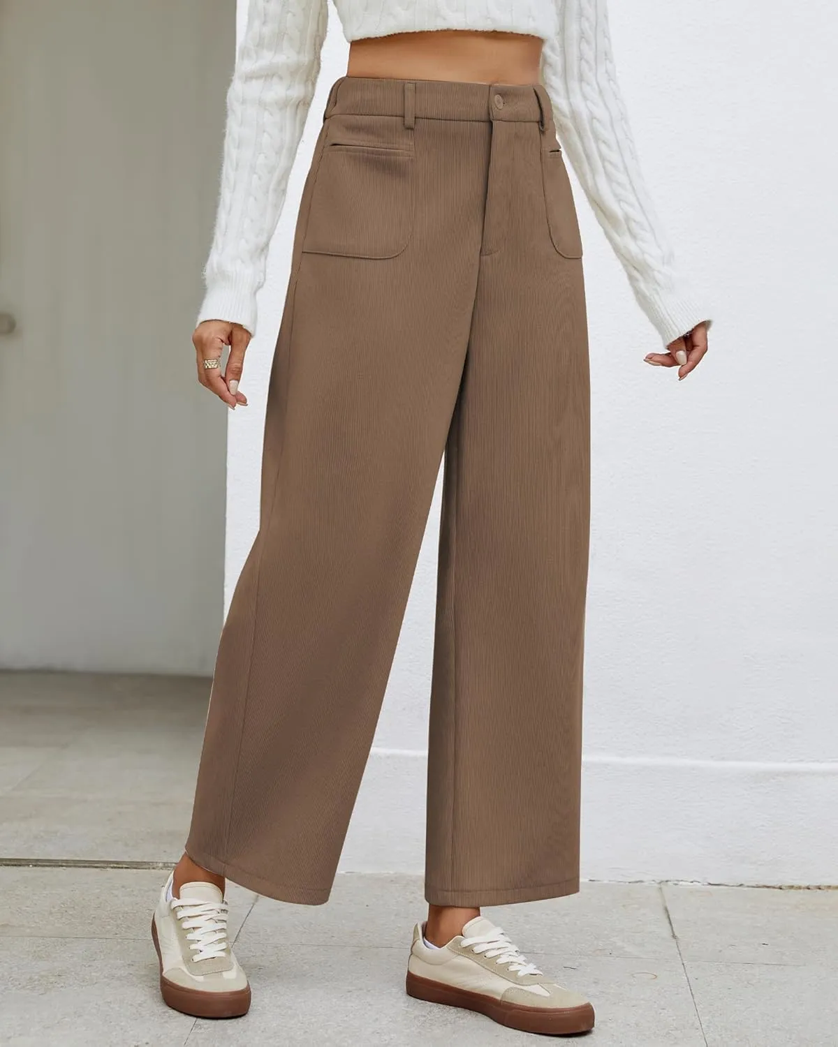 GRAPENT Barrel Pants for Women High Waisted Corduroy Elastic Waist Trendy Loose Casual Fall Trousers Pants with Pockets