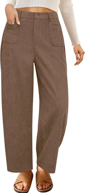 GRAPENT Barrel Pants for Women High Waisted Corduroy Elastic Waist Trendy Loose Casual Fall Trousers Pants with Pockets