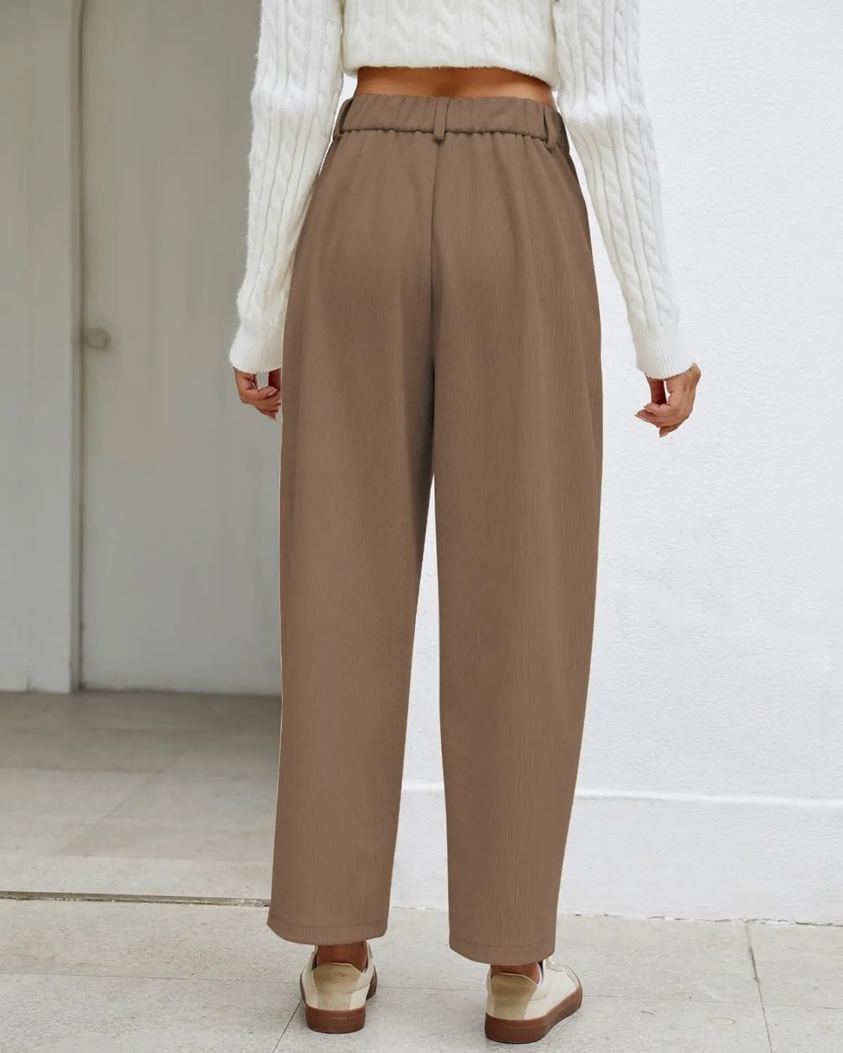 GRAPENT Barrel Pants for Women High Waisted Corduroy Elastic Waist Trendy Loose Casual Fall Trousers Pants with Pockets