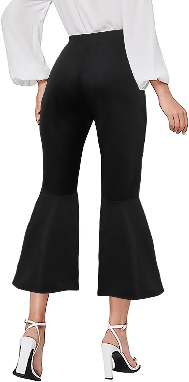 GUOLEZEEV Women High Waisted Flare Pants Solid Color Fashion Pleated Bell Bottoms(7 Colors)