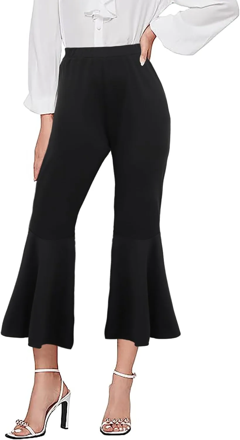 GUOLEZEEV Women High Waisted Flare Pants Solid Color Fashion Pleated Bell Bottoms(7 Colors)