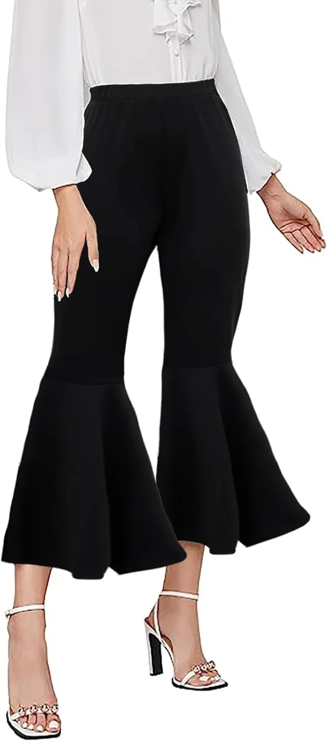 GUOLEZEEV Women High Waisted Flare Pants Solid Color Fashion Pleated Bell Bottoms(7 Colors)