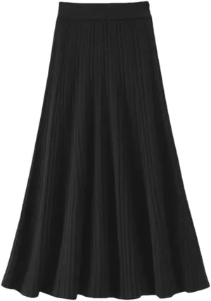 Hamthuit Women's High Waist Pleated Skirt Wool Midi Skirt Thick A-Line Ladies Autumn