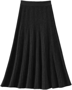 Hamthuit Women's High Waist Pleated Skirt Wool Midi Skirt Thick A-Line Ladies Autumn