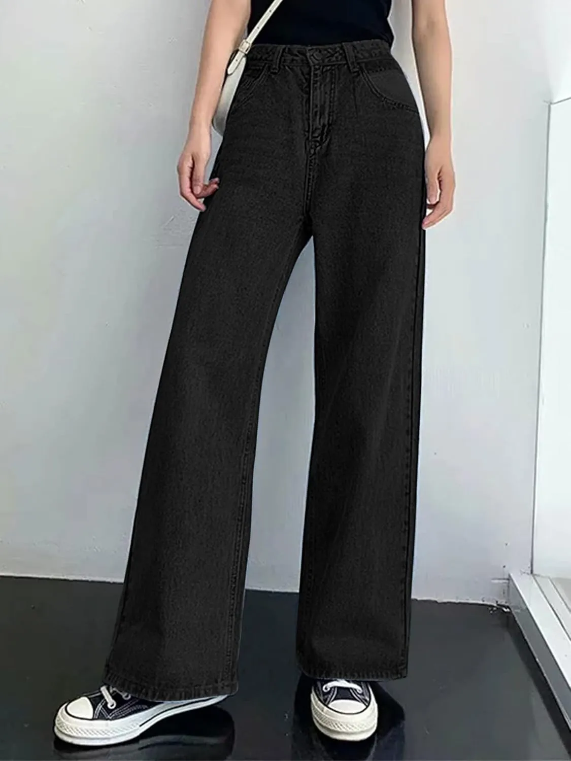 HDLTE Women Ripped Boyfriends Jeans Distressed High Waist Baggy Denim Pants Wide Leg Straight Trousers Y2k Streetwear Pants