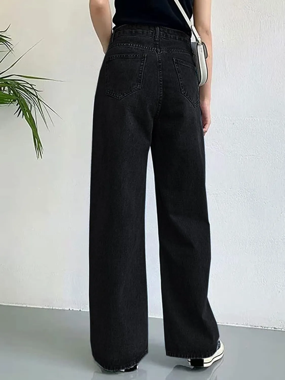 HDLTE Women Ripped Boyfriends Jeans Distressed High Waist Baggy Denim Pants Wide Leg Straight Trousers Y2k Streetwear Pants