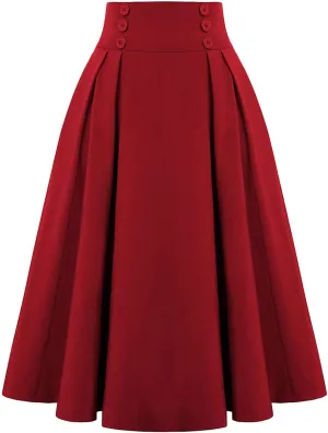 High Women Skirt Skirt Vintage Fashion Casual Waist Pleated with Pockets Skirt Skater Skirts for Women Knee