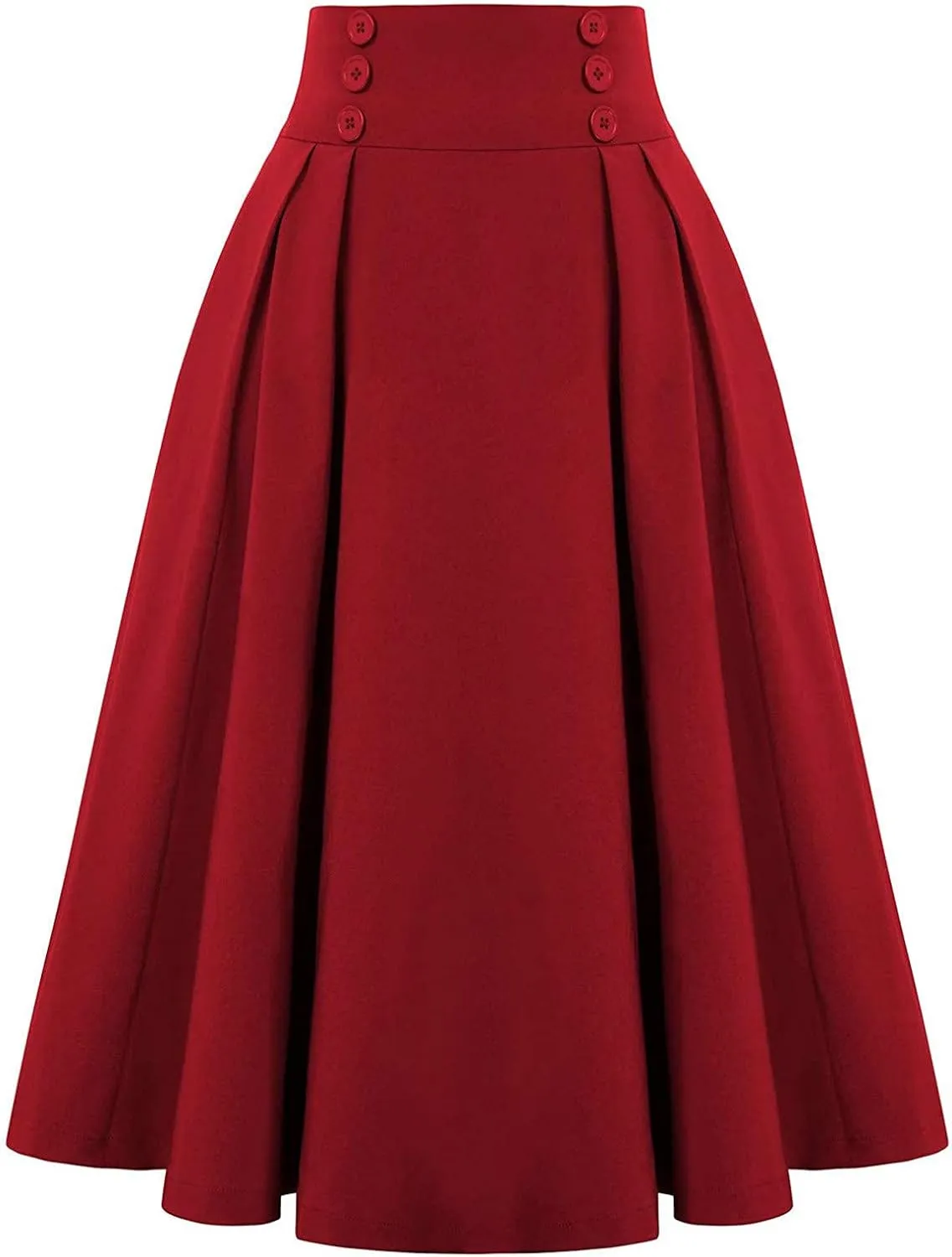 High Women Skirt Skirt Vintage Fashion Casual Waist Pleated with Pockets Skirt Skater Skirts for Women Knee
