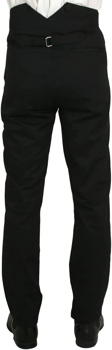 Historical Emporium Men's High Waist Cotton Twill Dress Trousers, Victorian Western Work Pants with Suspender Buttons