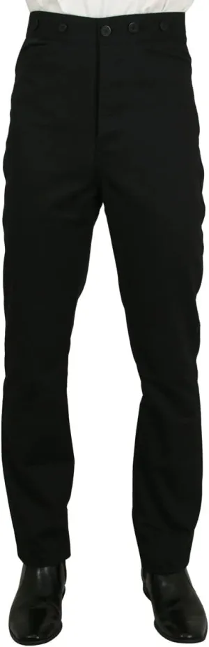 Historical Emporium Men's High Waist Cotton Twill Dress Trousers, Victorian Western Work Pants with Suspender Buttons