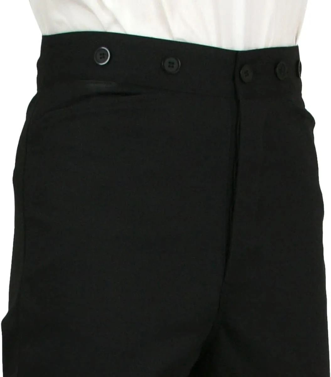 Historical Emporium Men's High Waist Cotton Twill Dress Trousers, Victorian Western Work Pants with Suspender Buttons