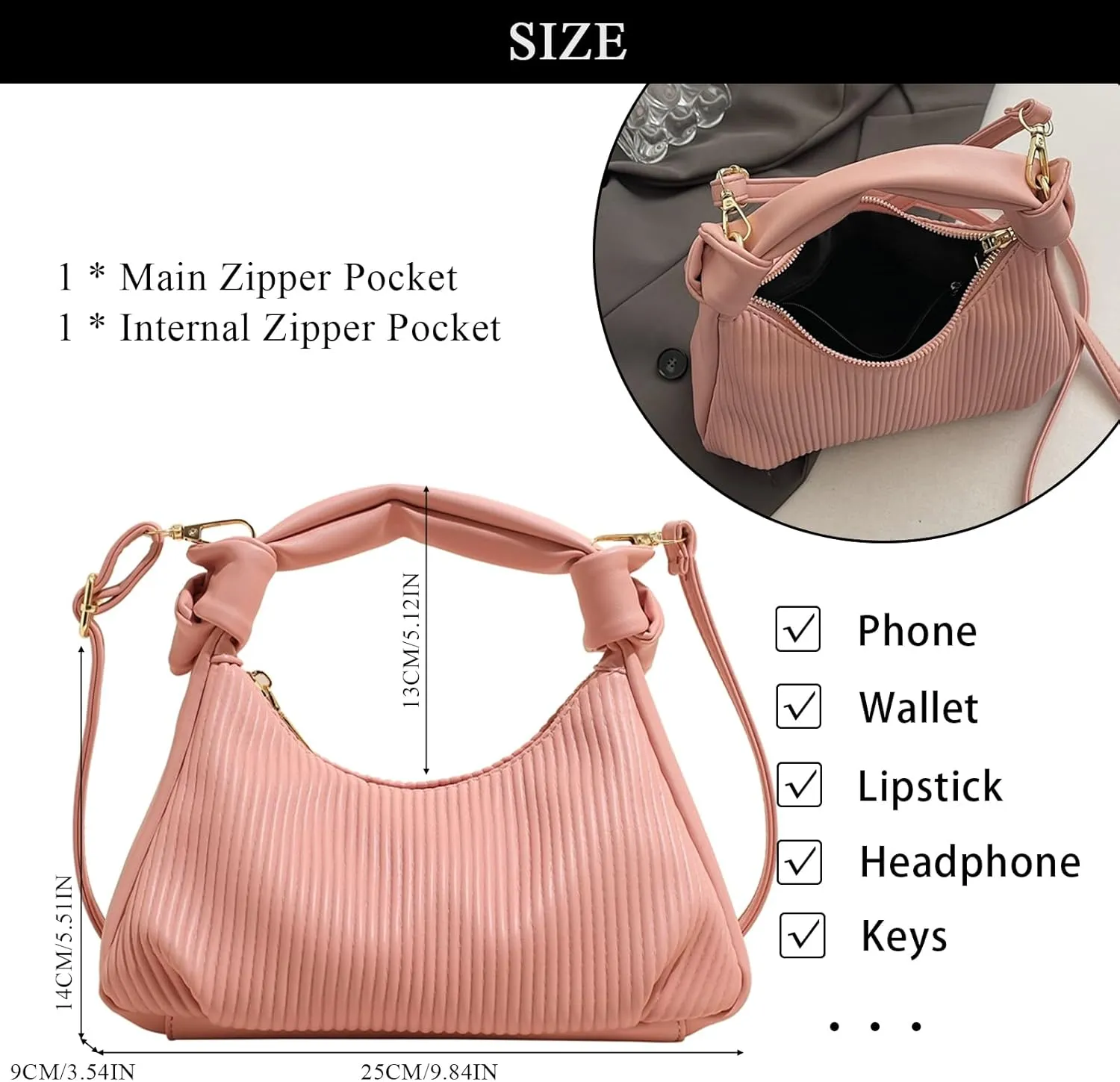 Hobo Purses for Women Trendy Pleated Clutch Purse Top Handle Shoulder Bag Crossbody Handbags