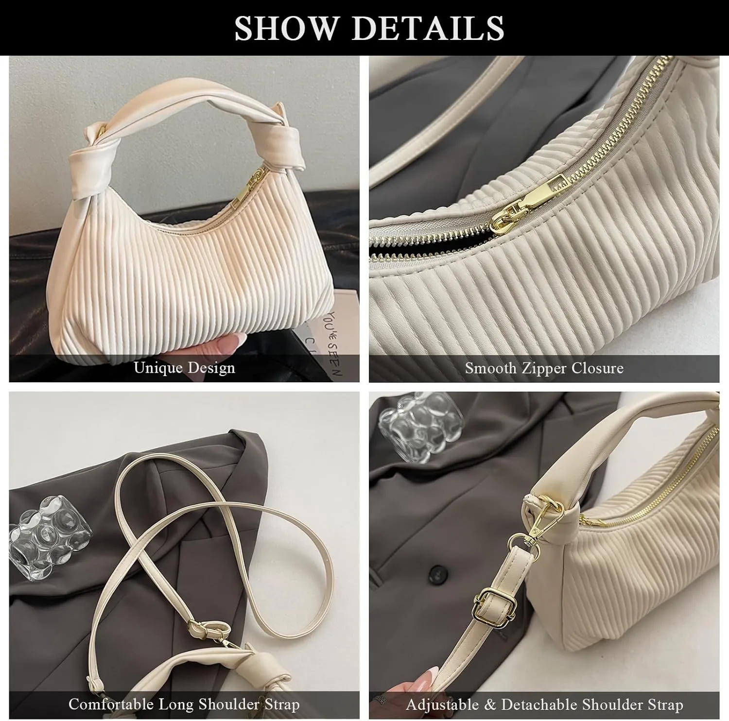 Hobo Purses for Women Trendy Pleated Clutch Purse Top Handle Shoulder Bag Crossbody Handbags