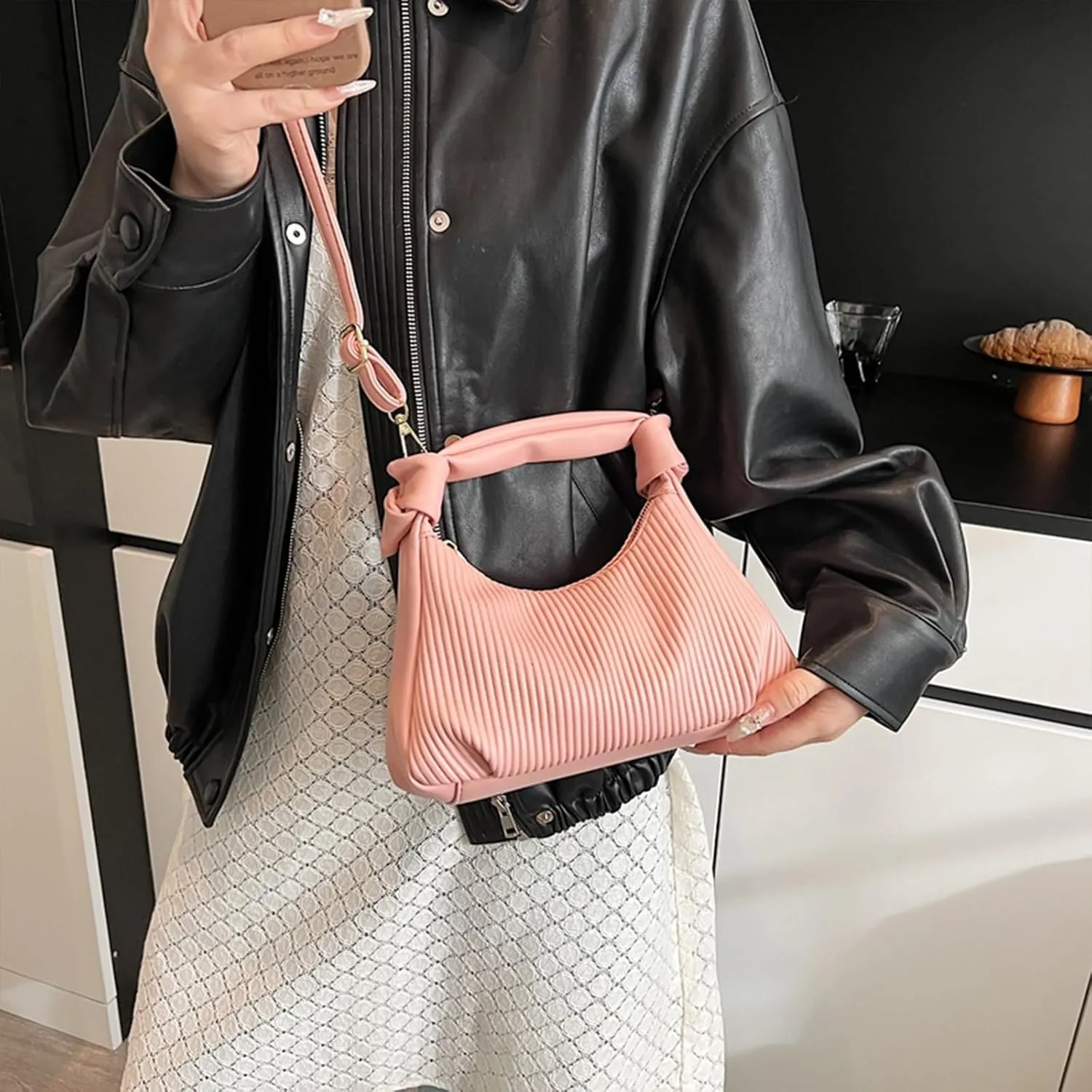 Hobo Purses for Women Trendy Pleated Clutch Purse Top Handle Shoulder Bag Crossbody Handbags