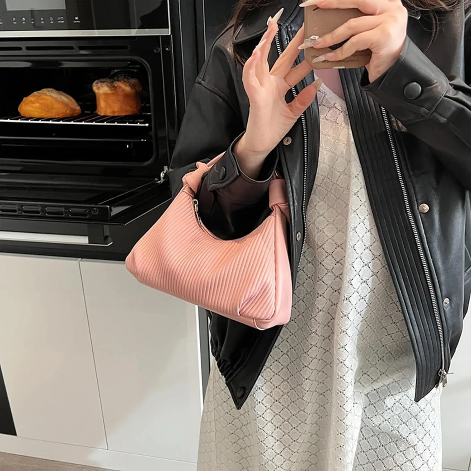 Hobo Purses for Women Trendy Pleated Clutch Purse Top Handle Shoulder Bag Crossbody Handbags