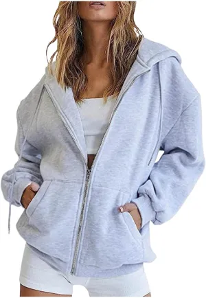 Hoodies for Women Cute Hoodies Teen Girl Fall Jacket Oversized Sweatshirts Casual Drawstring Zip Up Y2K Hoodie with Pocket