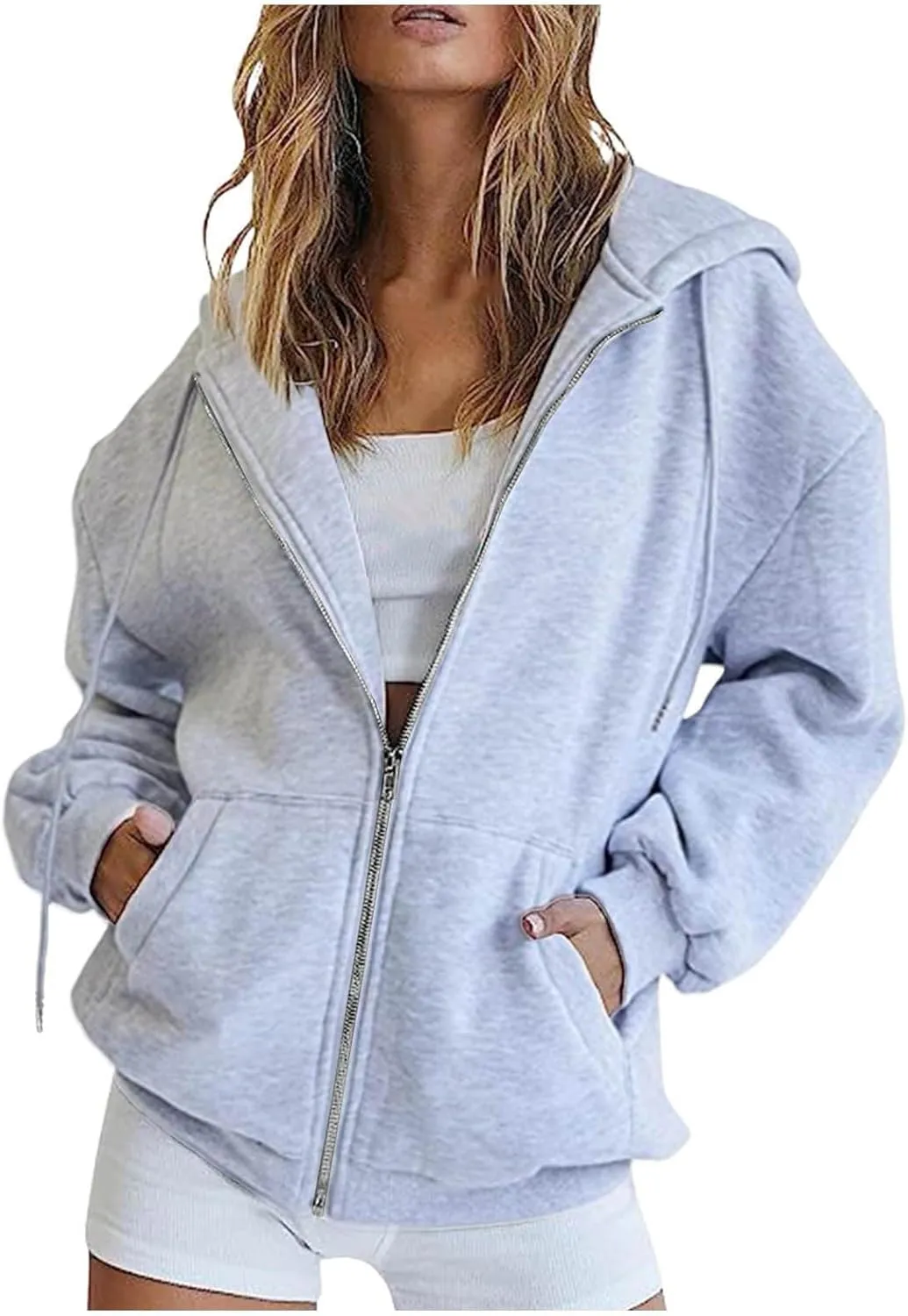 Hoodies for Women Cute Hoodies Teen Girl Fall Jacket Oversized Sweatshirts Casual Drawstring Zip Up Y2K Hoodie with Pocket