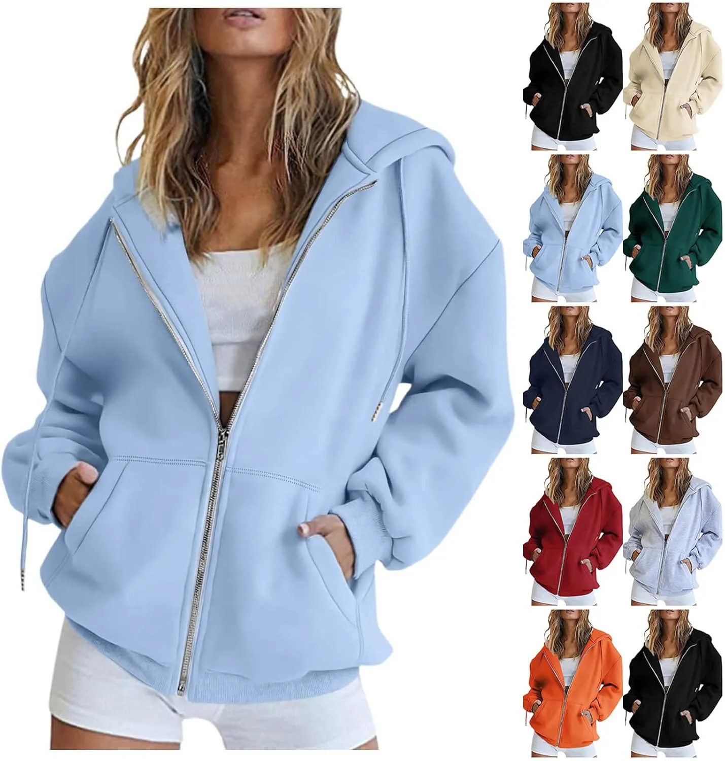 Hoodies for Women Cute Hoodies Teen Girl Fall Jacket Oversized Sweatshirts Casual Drawstring Zip Up Y2K Hoodie with Pocket