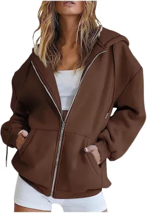 Hoodies for Women Cute Hoodies Teen Girl Fall Jacket Oversized Sweatshirts Casual Drawstring Zip Up Y2K Hoodie with Pocket