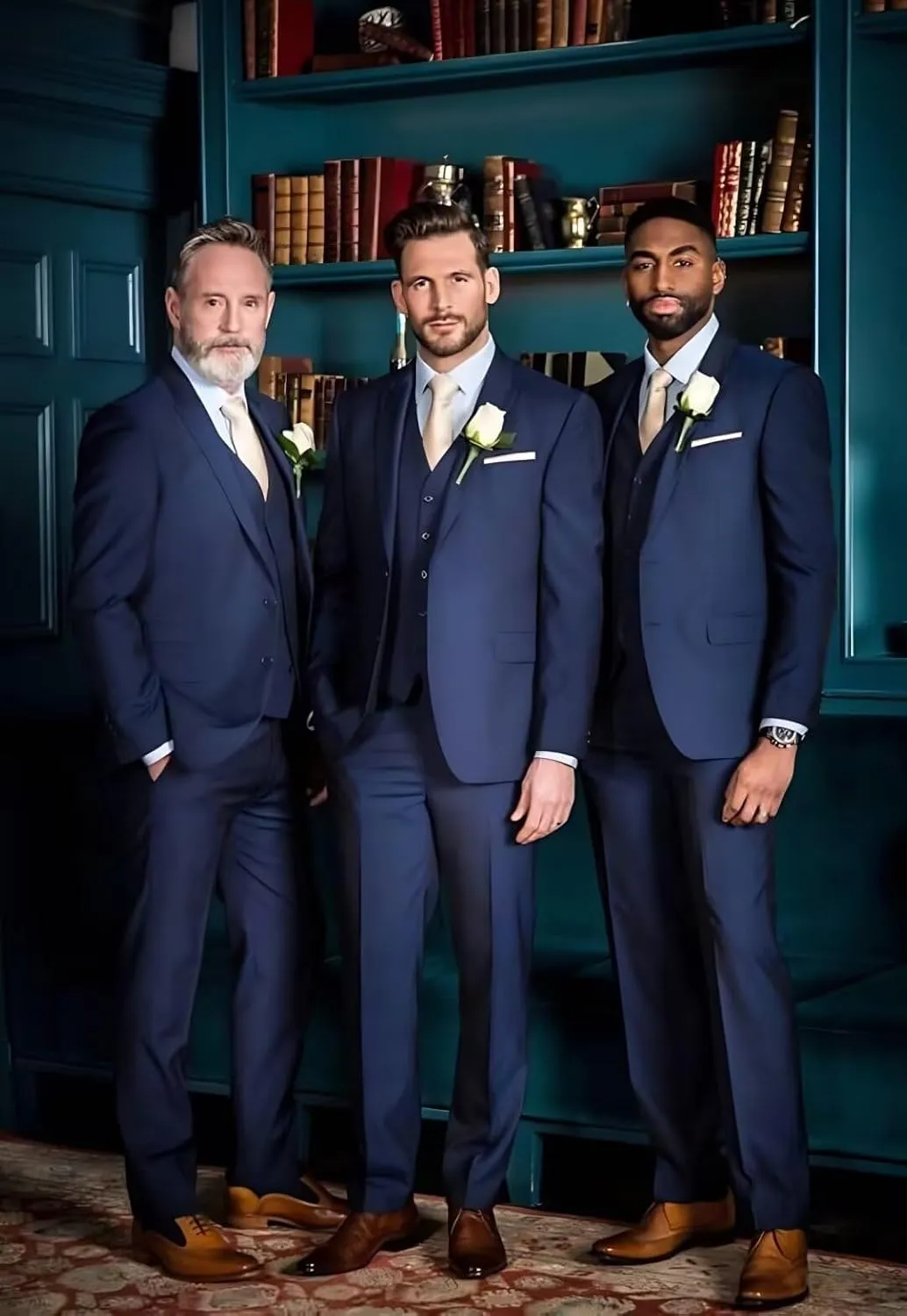 HUUTOE Mens 3 Piece Suits Slim Fit Peak Lapel One Button Blazer Wedding Business Prom Suit Jacket Vest and Pants Tuxedo Set