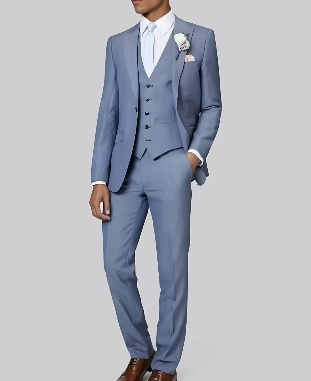HUUTOE Mens 3 Piece Suits Slim Fit Peak Lapel One Button Blazer Wedding Business Prom Suit Jacket Vest and Pants Tuxedo Set