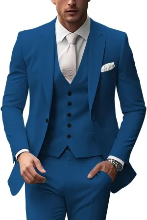 HUUTOE Mens 3 Piece Suits Slim Fit Peak Lapel One Button Blazer Wedding Business Prom Suit Jacket Vest and Pants Tuxedo Set