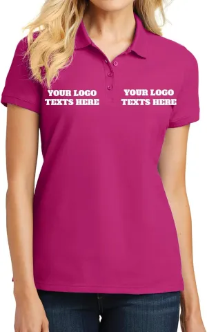 INK STITCH L100 Ladies Custom Stitching Embroidery Logo Text Design Your Own Core Pique Polo Shirts - Pink (M)