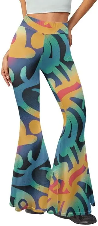 Irisjudy Hawaii Floral Flare Leggings for Women 30" Tummy Control Bootcut Yoga Pants High Waisted Casual Business Work Pants