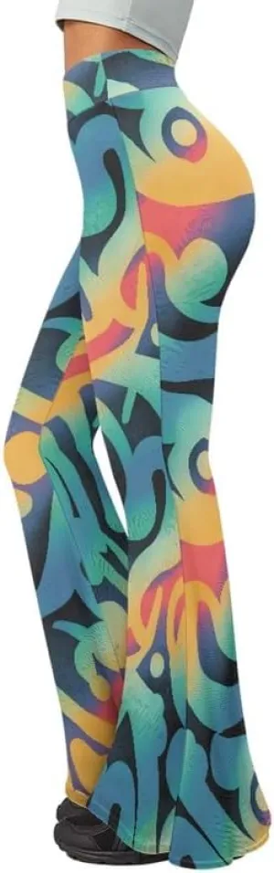 Irisjudy Hawaii Floral Flare Leggings for Women 30" Tummy Control Bootcut Yoga Pants High Waisted Casual Business Work Pants