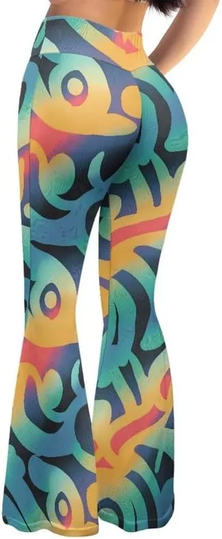 Irisjudy Hawaii Floral Flare Leggings for Women 30" Tummy Control Bootcut Yoga Pants High Waisted Casual Business Work Pants