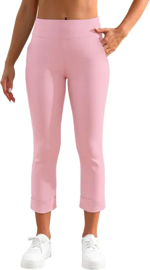 JAMfit Women's Pull-On Capri Pants Stretch High Waist Dressy Casual Cropped Pants with Pockets