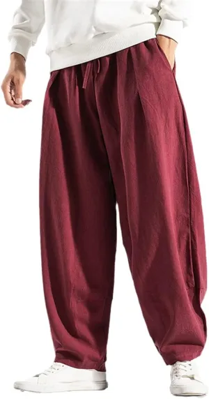 Japanese Men's Wide Leg Trousers Nese Style Casual Harem Pants Autumn Solid Color Oversize Man Pants Red 3XL