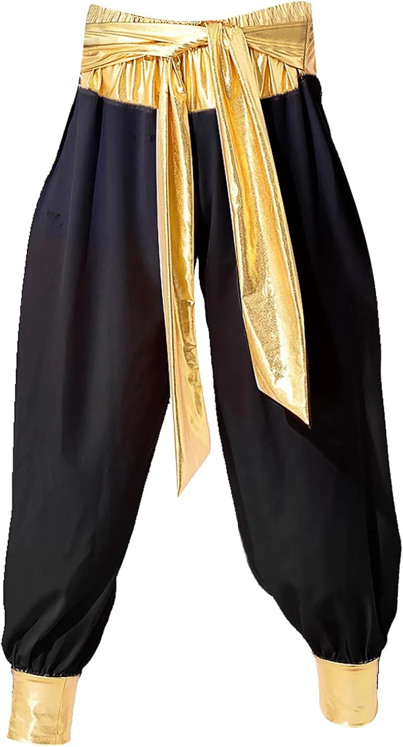 JEATHA Men's Arabian Prince Street Rat Costume for Adults Sleeveless Vest with Belt Harem Pants Cosplay Fancy Outfit Party