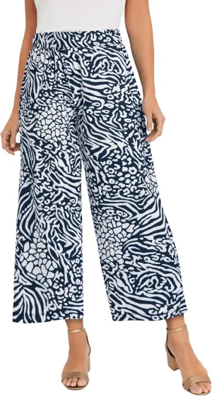 Jessica London Women's Plus Size Stretch Knit Wide Leg Crop Pant