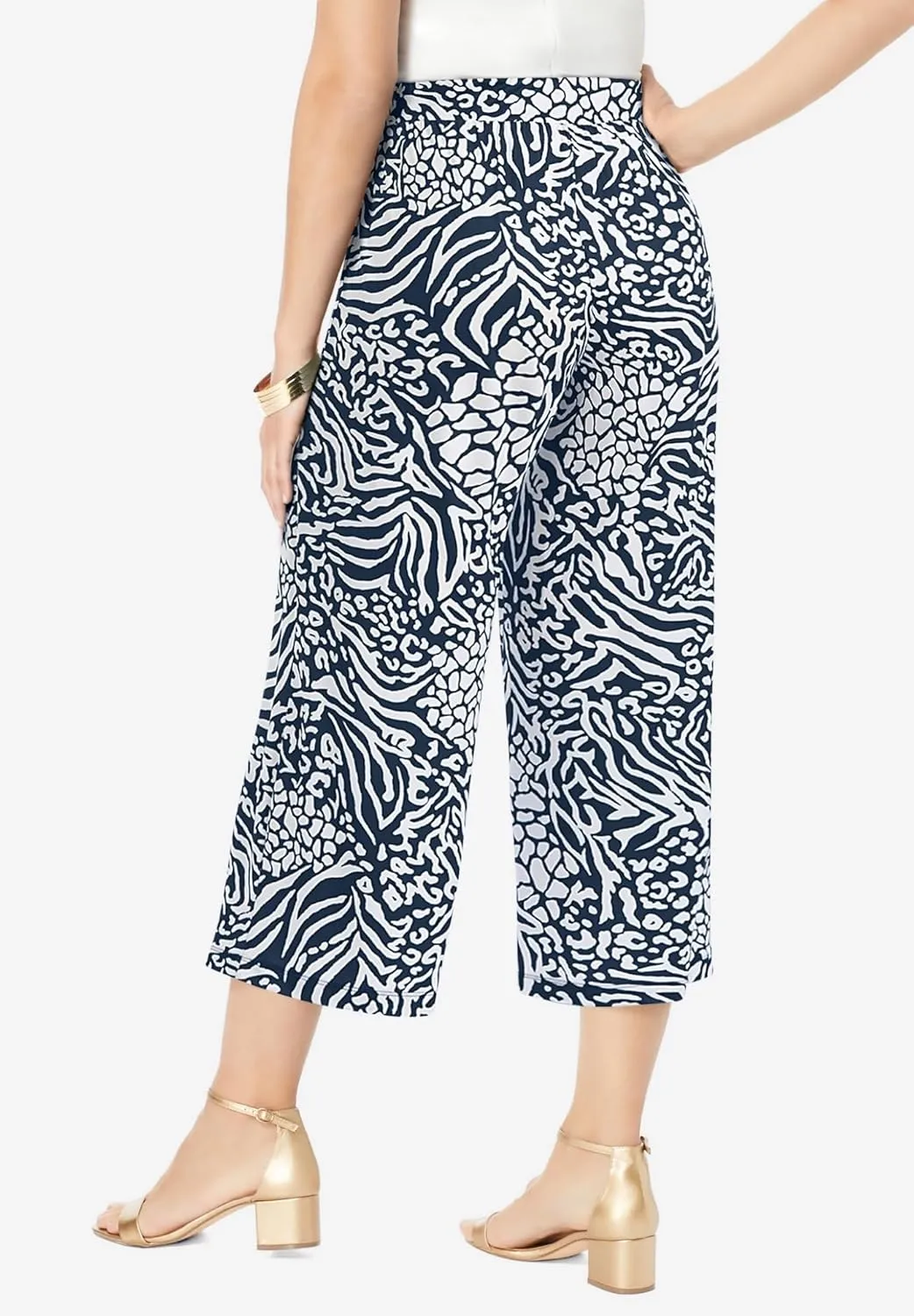 Jessica London Women's Plus Size Stretch Knit Wide Leg Crop Pant